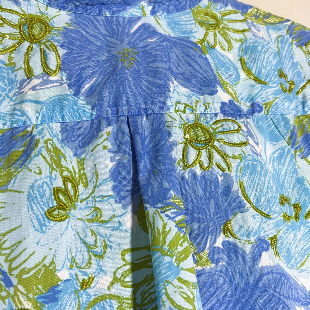 Talbots Blue Green Floral Tunic Blouse - Picture 3 of 7